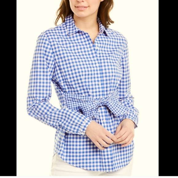 J. McLaughlin, Blue Gingham Woman's Shirt, Blue/White, Size Medium - Picture 1 of 9